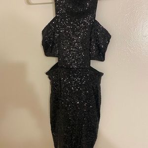 Express black sequin cut out dress